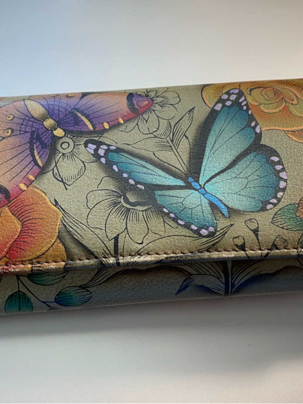 Anuschka Multicolor Butterfly Printed Leather Wallet